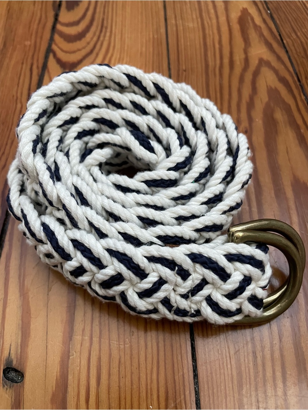 J.Crew Two Tone Navy Blue and White Woven Cotton Rope Belt Size S/M.